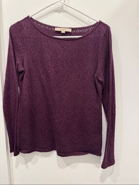 LOFT Plum Textured Long Sleeve Knit Tee